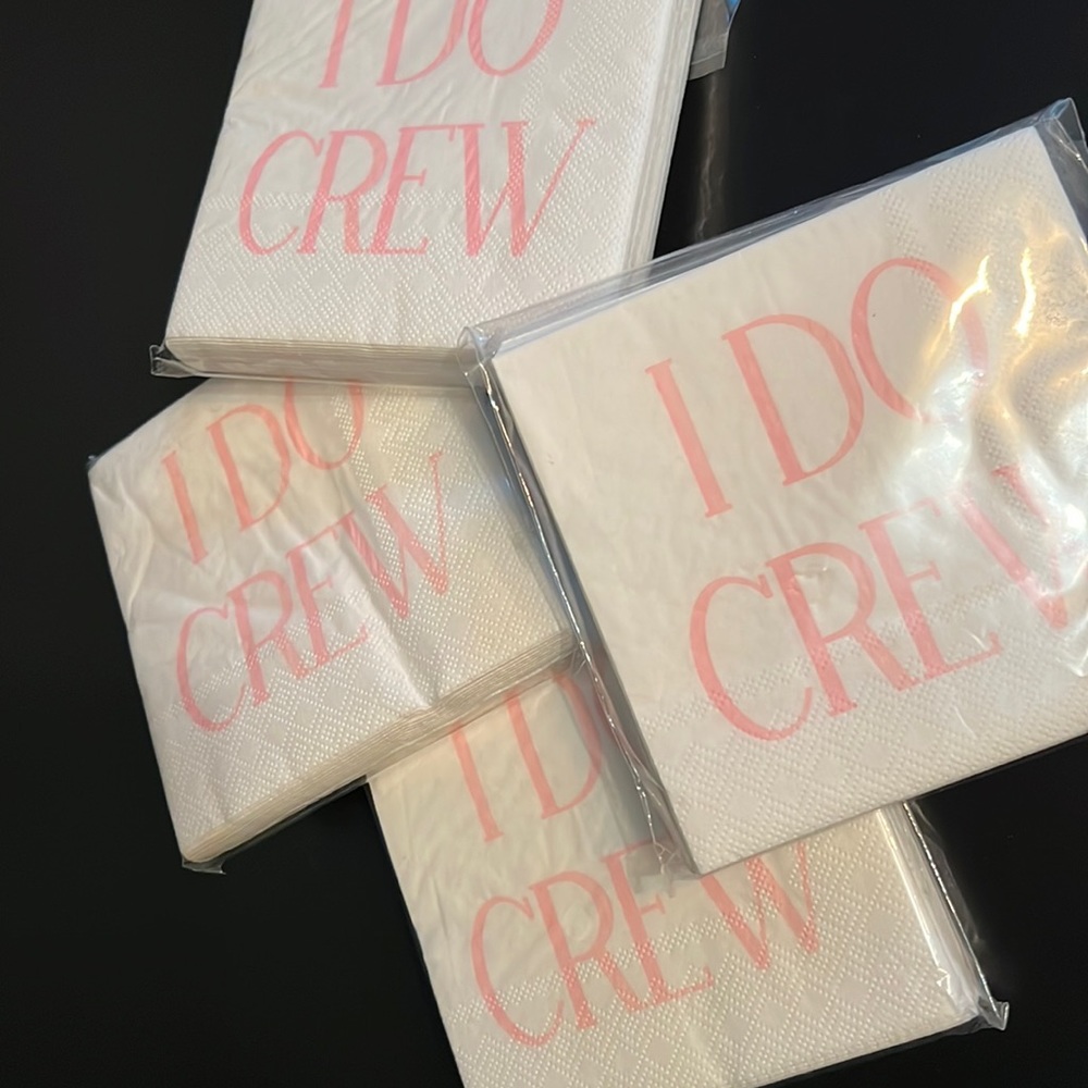 “I DO CREW” cocktail/beverage napkins/5” napkins-4 packs of 20each=80 total-NWT
